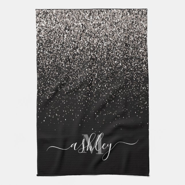 Black and Silver Glitter Kitchen Towel (Vertical)