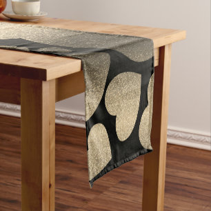 Black and Silver Glitter Love Valentines Day Heart Short Table Runner