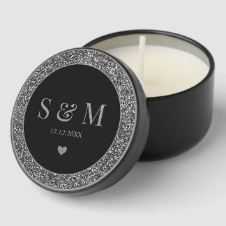 Black And Silver Glitter Monogram Initials Wedding Mini Candle Favors