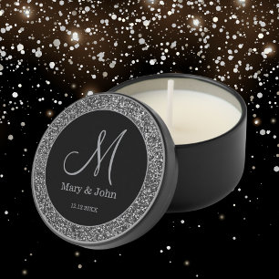 Black And Silver Glitter Monogram Wedding Mini Candle Favors