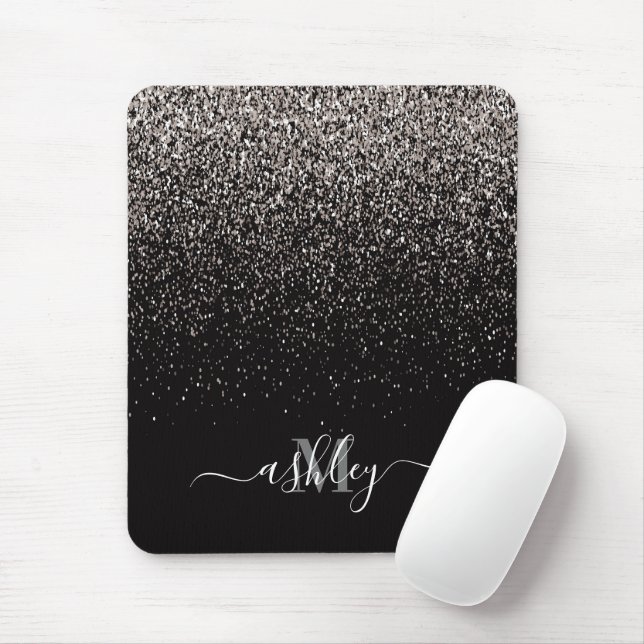 Black and Silver Glitter Mouse Pad (With Mouse)