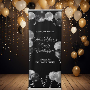 Black and Silver Glitter New Year's Eve Party  Retractable Banner