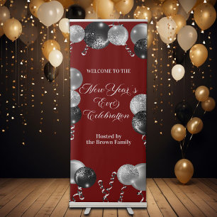 Black and Silver Glitter New Year's Eve Party Retractable Banner