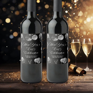 Black and Silver Glitter New Year's Eve Party Wine Label