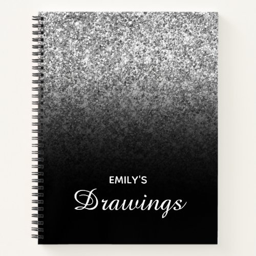 Black and Silver Glitter Ombre Drawing Notebook