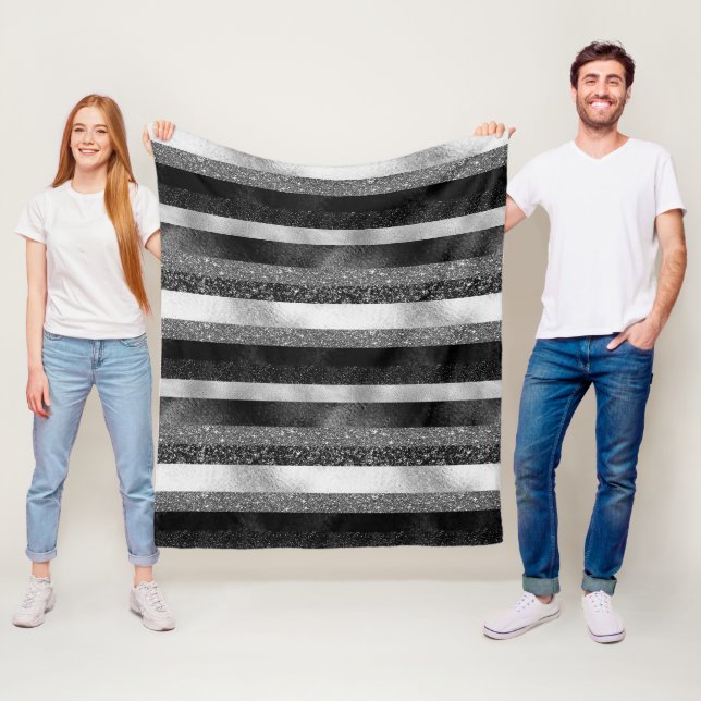 Black And Silver Glitter Pattern Fleece Blanket (In Situ)
