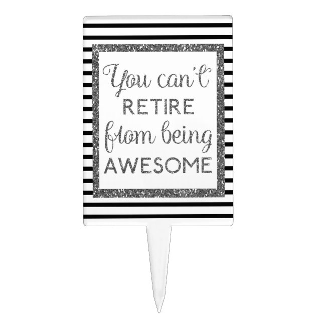 Black and Silver Glitter Retirement Cake Topper (Front)