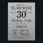 Black and Silver Glitter Surprise 30th Birthday Invitation<br><div class="desc">Black and Silver Glitter Surprise 30th Birthday Invitation. Silver Glitter Background. Adult Birthday. Men or Women Bday Invite. Any age. For further customization,  please click the "Customize it" button and use our design tool to modify this template.</div>