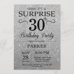 Black and Silver Glitter Surprise 30th Birthday Invitation