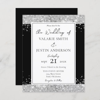 Black and Silver Glitter Wedding Invitation