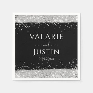 Black and Silver Glitter Wedding Napkins