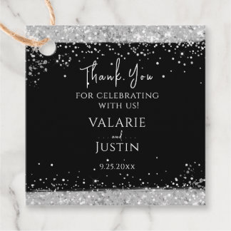 Black and Silver Glitter Wedding Thank You Favor Tags
