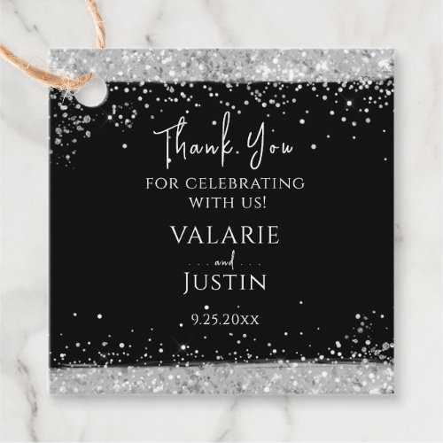 Black and Silver Glitter Wedding Thank You Favor Tags