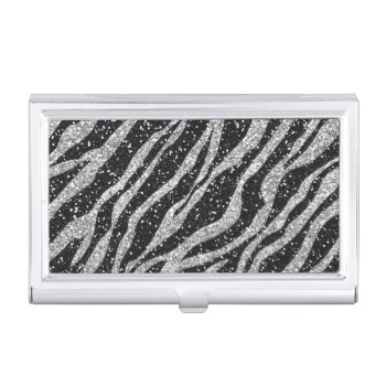 Black And Silver Glitter Zebra Print Business Card Business Card Holder by ProfessionalDevelopm at Zazzle