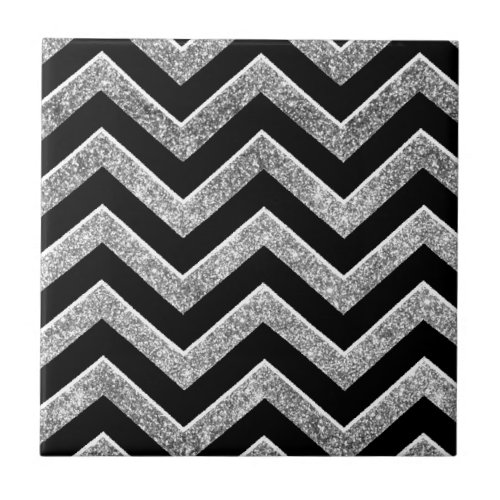 Black and silver glittery  chevron ceramic tile