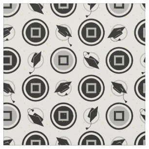 Black and Silver Graduation Cap Pattern Fabric