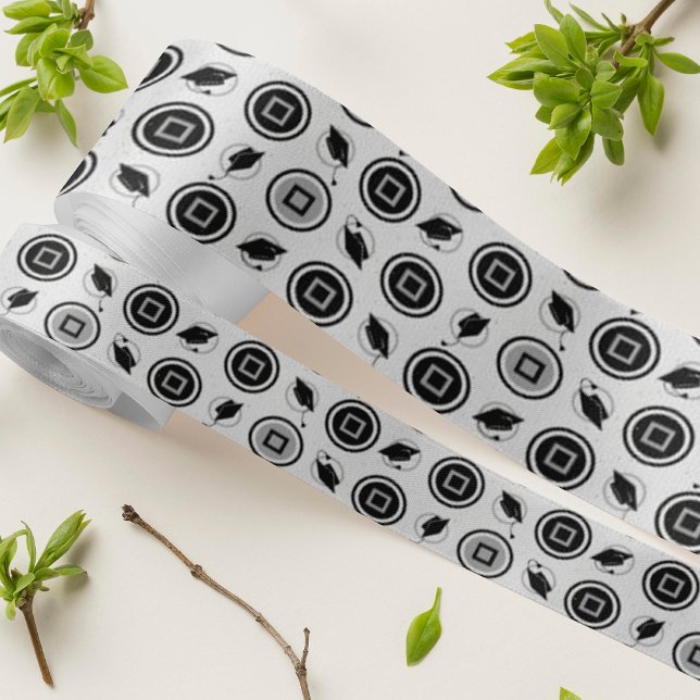 Black and Silver Graduation Cap Pattern Satin Ribbon (Creator Uploaded)