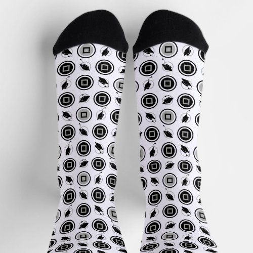 Black and Silver Graduation Cap Pattern Socks