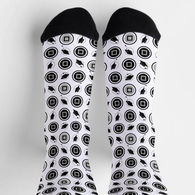 Black and Silver Graduation Cap Pattern Socks (Top)