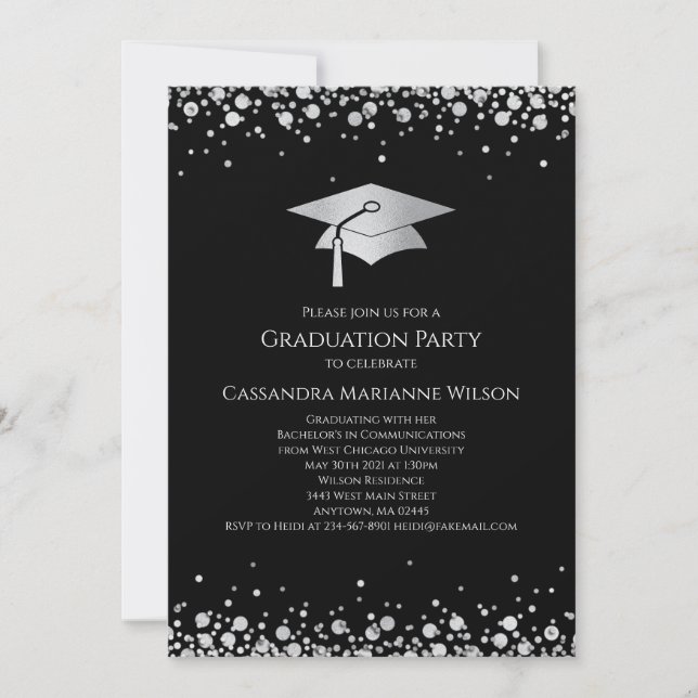 Black and Silver Graduation Invitation (Front)