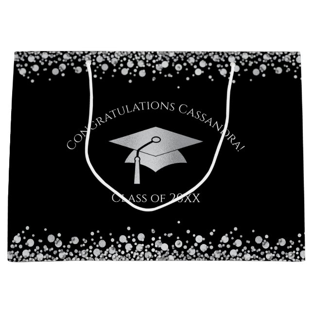 Black and Silver Graduation Large Gift Bag (Front)