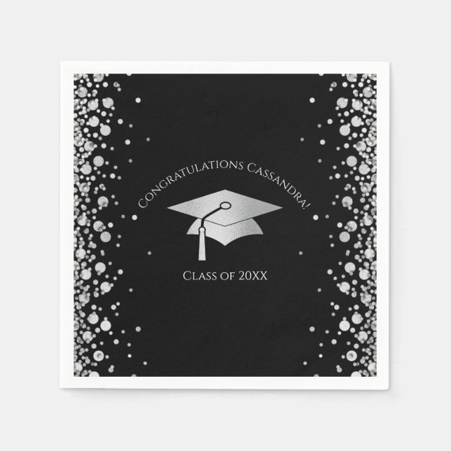 Black and Silver Graduation Napkins (Front)