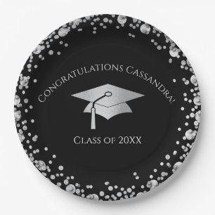 Black and Silver Graduation Paper Plates