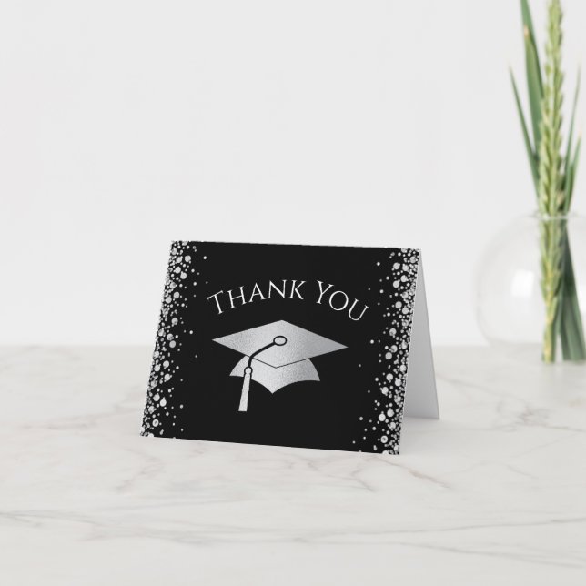 Black and Silver Graduation Thank You Card (Front)