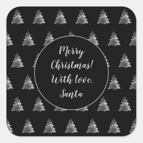Black and Silver Gray Christmas Tree Pattern Square Sticker