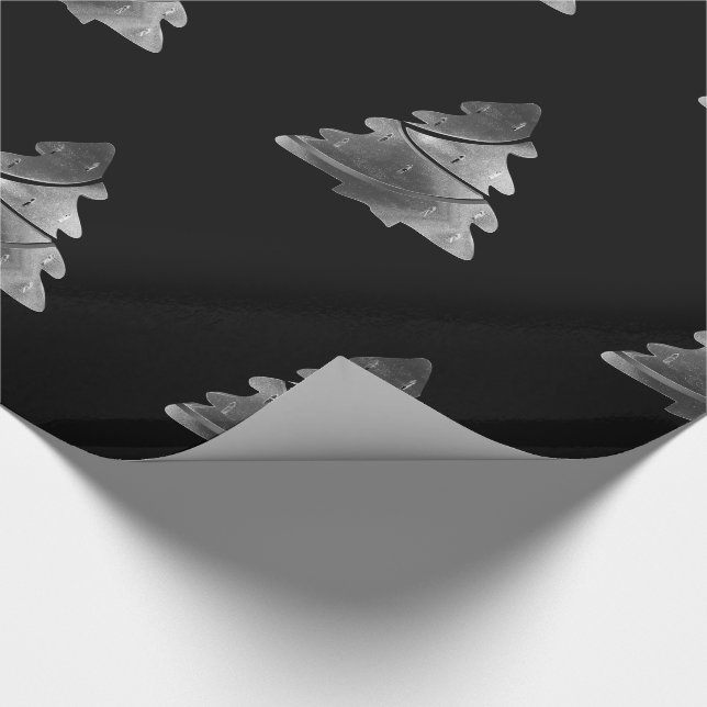 Black and Silver Gray Christmas Tree Pattern Wrapping Paper (Corner)