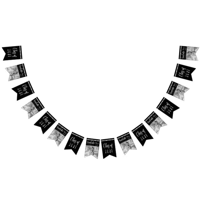 Black and Silver Gray Class of 2021 Graduation Bunting Flags (All)