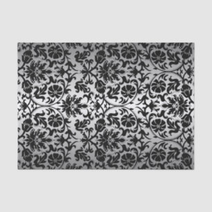 Black and Silver Gray Floral Damask Tissue Paper