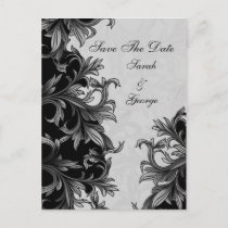 black and Silver Gray Flourish Wedding Announcement Postcard