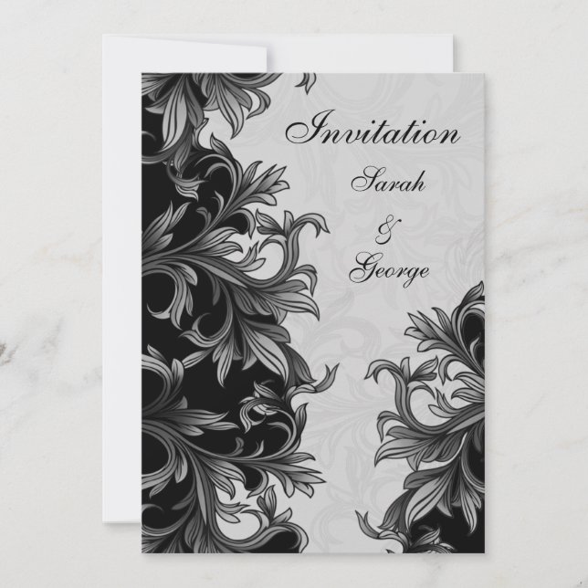 black and Silver Gray Flourish Wedding Invitation (Front)