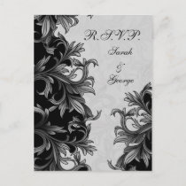 black and Silver Gray Flourish Wedding Invitation Postcard