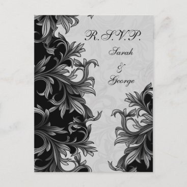 black and Silver Gray Flourish Wedding Invitation Postcard
