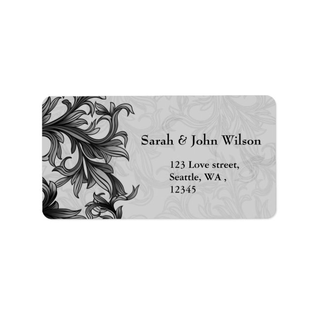 black and Silver Gray Flourish Wedding Label (Front)