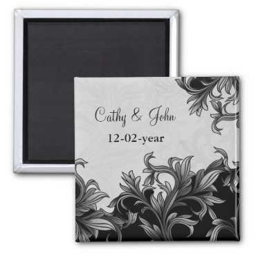 black and Silver Gray Flourish Wedding Magnet