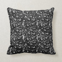 Black and Silver Gray Leopard Print Throw Pillow