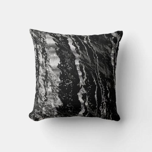 Black and Silver Gray Marble Design Throw Pillow