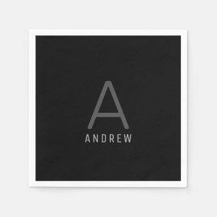 Black and Silver Gray Personalized Monogram Name Napkins