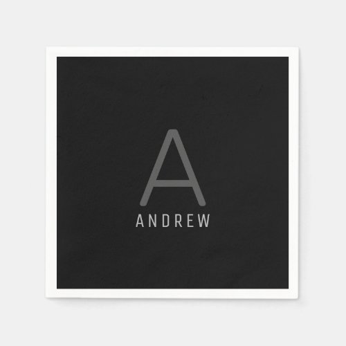 Black and Silver Gray Personalized Monogram Name Napkins