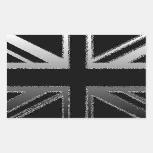 Black and Silver Gray Union Jack Flag Rectangular Sticker