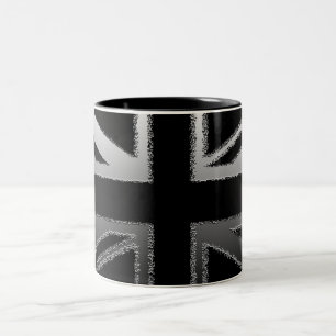 Black and Silver Gray Union Jack Flag Two-Tone Coffee Mug