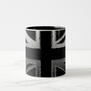 Black and Silver Gray Union jack Flag Two-Tone Coffee Mug