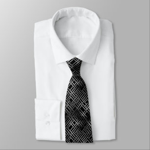 Black and silver gridlock pattern neck tie