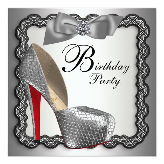 Black and Silver High Heel Shoe Birthday Party Card