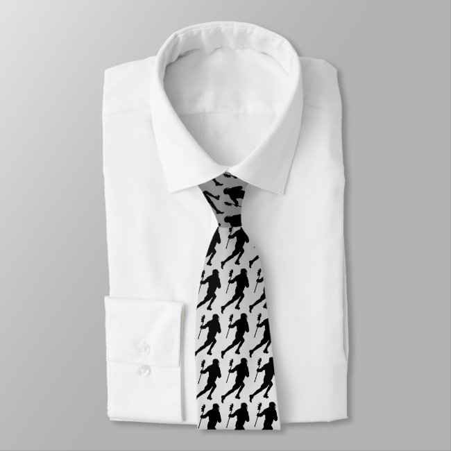 Black and Silver Lacrosse Pattern Sports Tie
