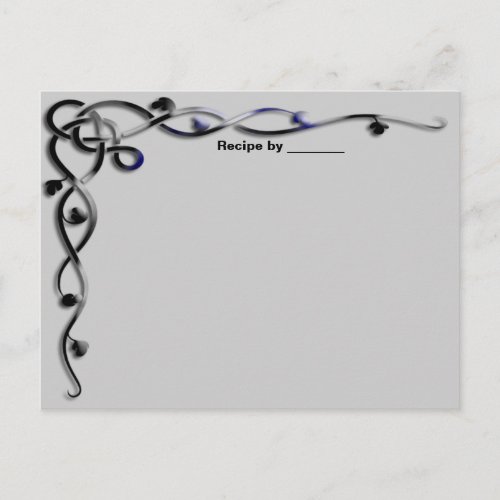 Black and Silver Leaf Vine Recipe Blank Card