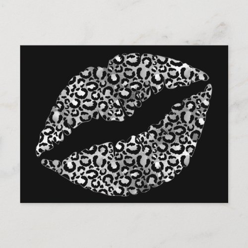 Black and Silver Leopard Spot Lipstick Kiss Postcard